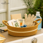 Lyra Jute & Cotton Oval Basket β White Line Design